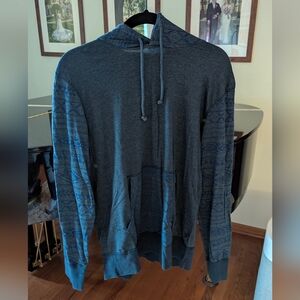 American Eagle Outfitters Gray Hooded T-shirt With Blue Designs